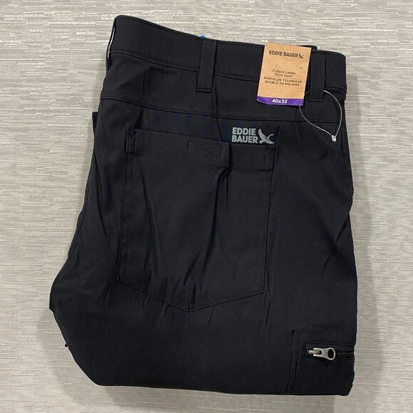 Eddie Bauer Fleece Lined Tech Pants Mens 40 x 32 Black Water Repellent Insulated - Picture 5 of 12